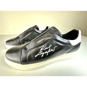 Karl Lagerfeld Logo Black Leather Slip On Sneakers Men’s Size 11 LF1S1220